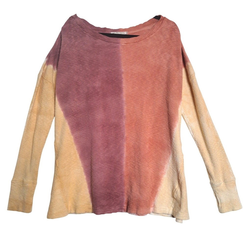 Free People Top Women Medium Yellow Pink Ombre Tie Dye Thermal Oversized Relaxed